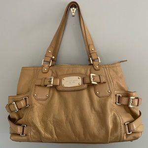 MICHAEL Michael Kors tan leather satchel with shoulder strap